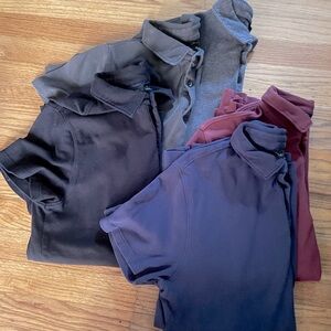 FIVE Assorted Polo Shirts in Black, Gray, and Red - Mens Size Medium
